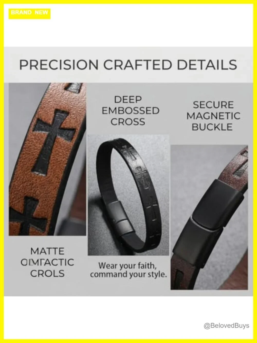 Cross Unique Clasp Woven Bracelet Faux Leather Band Unisex